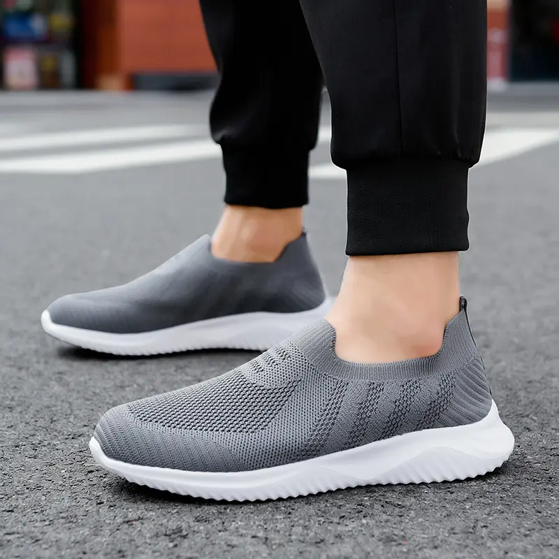 Women's Slip-On Flat Bottom Shoes Breathable Mesh Upper Cross-Border Knitted Casual Footwear Low Heel Non-Slip Comfortable