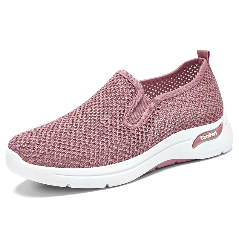 Summer Women's Soft-soled Mother's Shoes, One-foot Wear with Perforated Mesh, Breathable, Casual and Comfortable Single Shoes