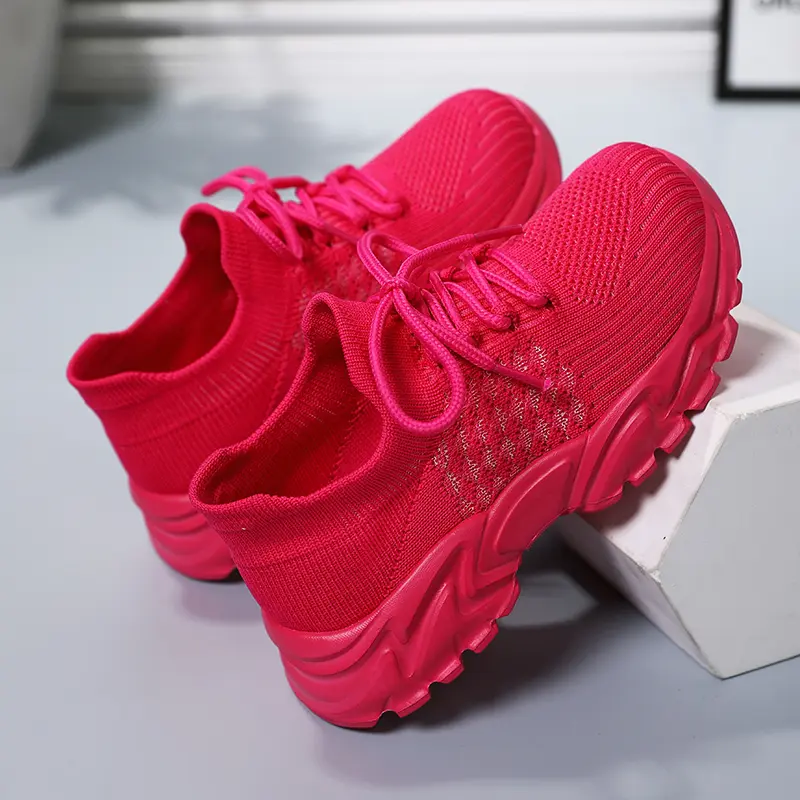 Sports Women's Shoes Sizes 35-40 Girl Student Comfortable Fashionable RED Shoes Summer Mesh Breathable Single Shoes