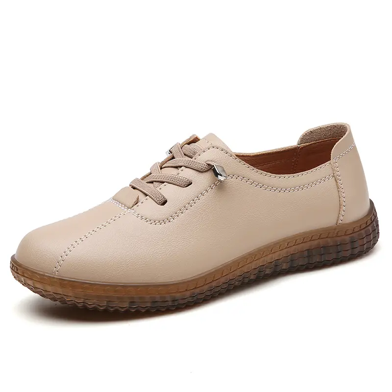 New Women Flats Spring Autumn Woman Loafers Genuine Leather Female Shoes Lace Up Soft Comfortable Ladies Women's Shoes