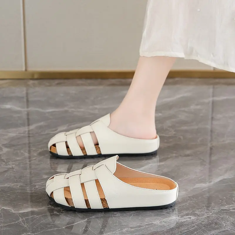 Black Bao-head Half Slippers Women's Summer Wear 2025 New Slip-on Moeller Sandals Birkenstocks Woven Sandals Women's Shoes