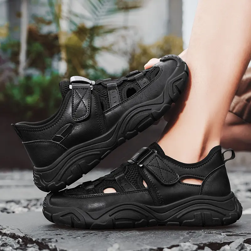 2025 New Men's Summer Breathable Hollow-Out Sandals Covered-Toe Lightweight Outdoor Hiking Beach Casual Trendy Non-Slip Footwear