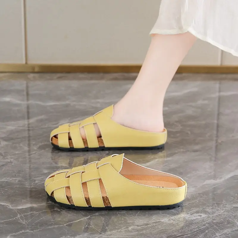 Black Bao-head Half Slippers Women's Summer Wear 2025 New Slip-on Moeller Sandals Birkenstocks Woven Sandals Women's Shoes