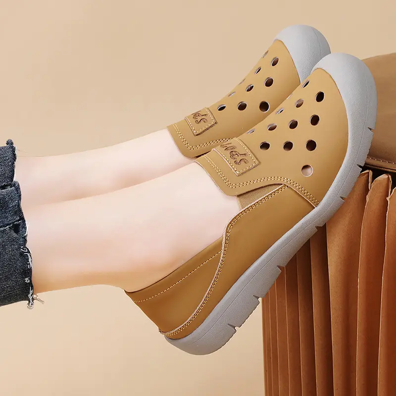 Yellow Flats Hollow Out Moccasins Shoes for Women Summer Breathable Loafers Woman Barefoot Slip On Shoes Ladies