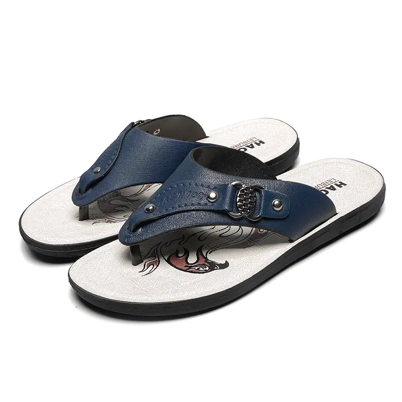 New Summer Men's Slippers Breathable Luxury Men Sandals Beach Classics Genuine Leather Mens Slippers Outdoor Men's Flip Flops