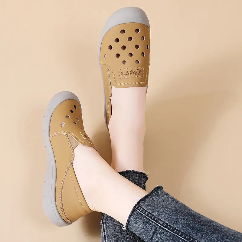 Yellow Flats Hollow Out Moccasins Shoes for Women Summer Breathable Loafers Woman Barefoot Slip On Shoes Ladies