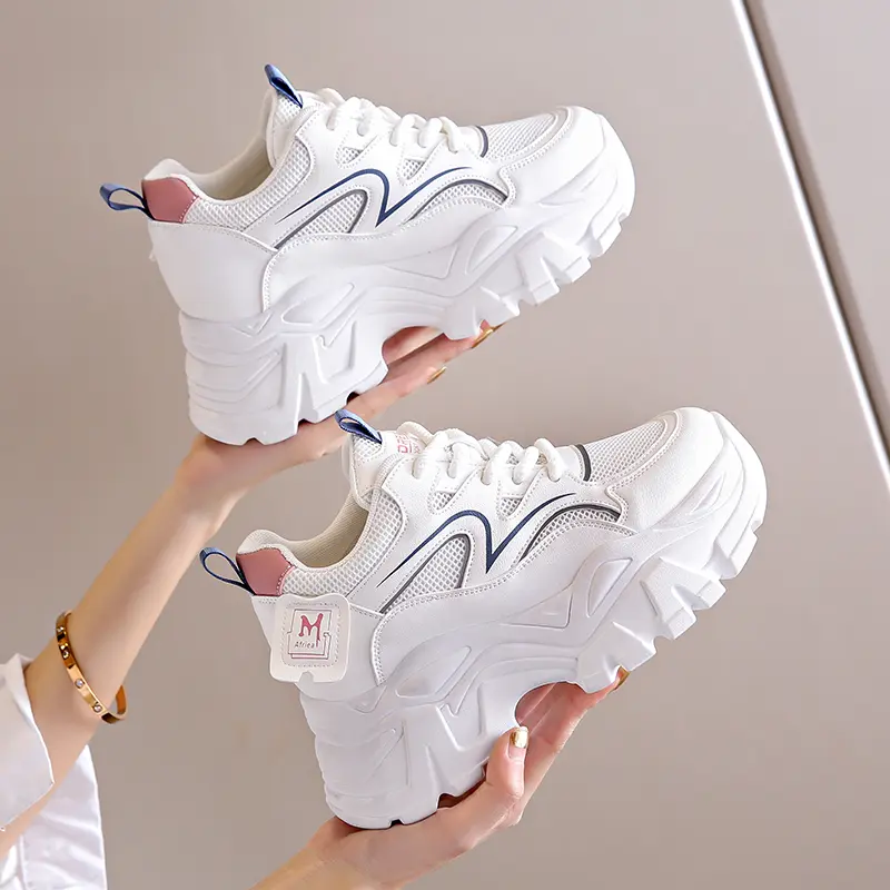 Breathable Mesh Platform Sneakers Women Spring Summer Thick Bottom Vulcanize Shoes Ladies Lace-Up Non-Slip Casual Shoes
