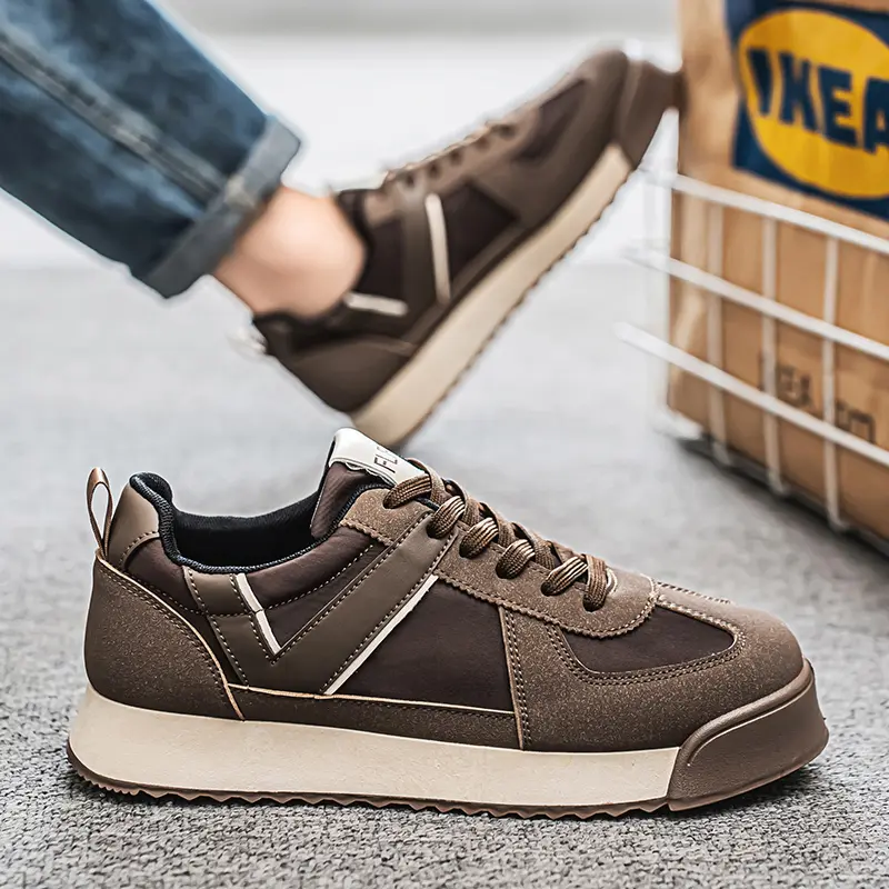Men's Casual Sports Running Shoes New Leather Versatile Non-Slip All-Black Trendy Sneakers From Mainland Retro Board Fashionable