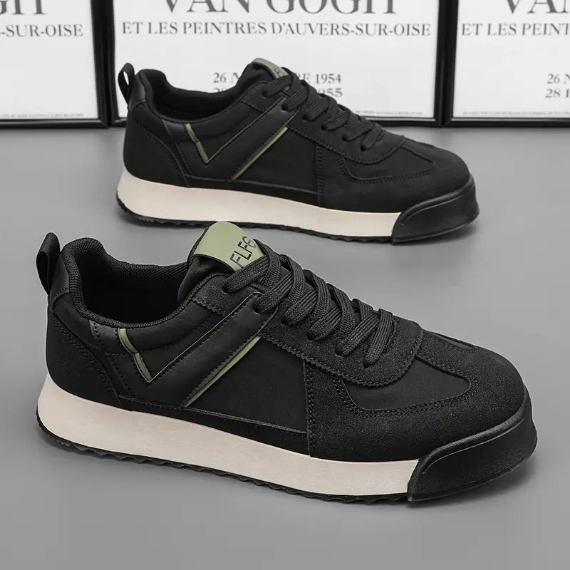 Men's Casual Sports Running Shoes New Leather Versatile Non-Slip All-Black Trendy Sneakers From Mainland Retro Board Fashionable