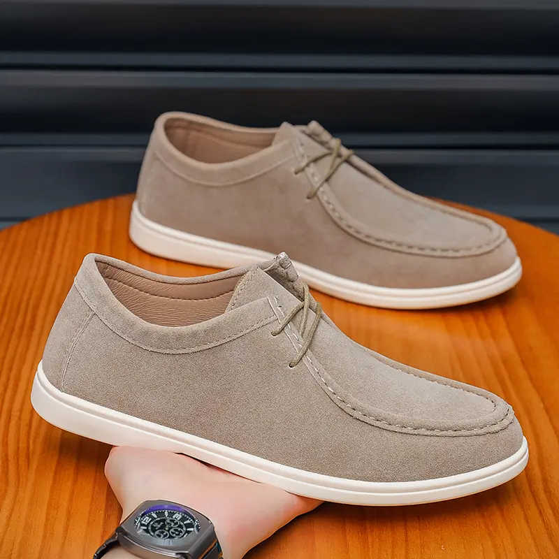 Fashion Khaki Casual Shoes For Men Suede Leather Loafers Men Platform Slip-on Men's Driving Shoes Lightweight Leisure Men Shoes