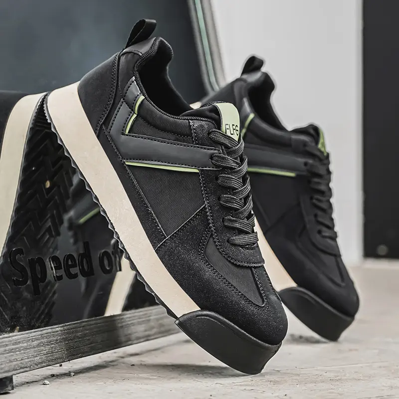 Men's Casual Sports Running Shoes New Leather Versatile Non-Slip All-Black Trendy Sneakers From Mainland Retro Board Fashionable