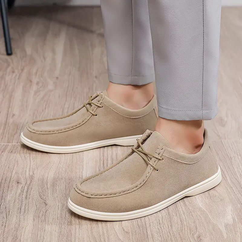 Fashion Khaki Casual Shoes For Men Suede Leather Loafers Men Platform Slip-on Men's Driving Shoes Lightweight Leisure Men Shoes