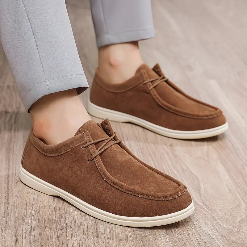Fashion Khaki Casual Shoes For Men Suede Leather Loafers Men Platform Slip-on Men's Driving Shoes Lightweight Leisure Men Shoes