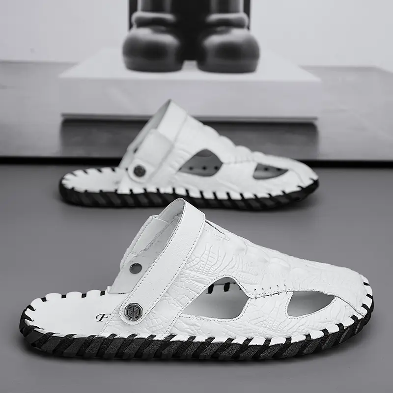 Mens Sandals Confortable Crocodile Pattern Lightweight Classic Beach Slippers Plus Size Non Slip Soft Black Sandals for Men
