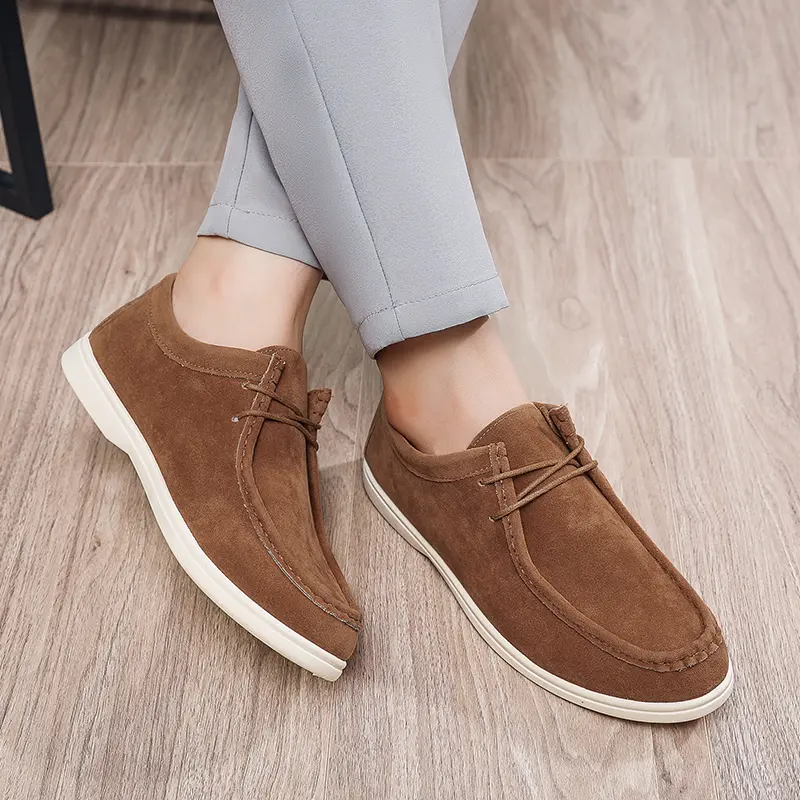 Fashion Khaki Casual Shoes For Men Suede Leather Loafers Men Platform Slip-on Men's Driving Shoes Lightweight Leisure Men Shoes