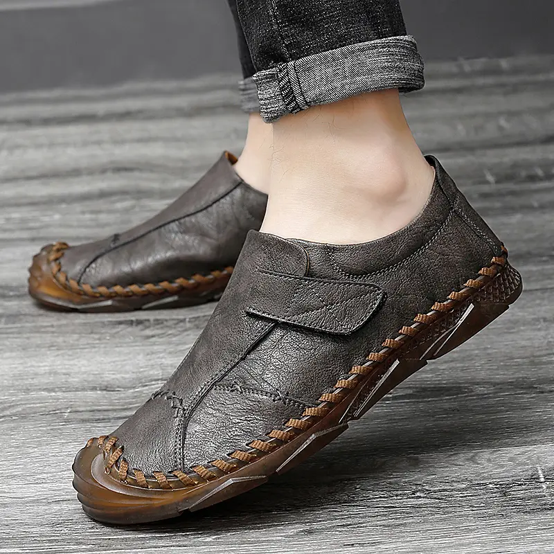 New Fashion Men Casual Shoes Handmade Leather Loafers Comfortable Mens Shoes Quality Split Leather Flat Driving Shoes Size 47