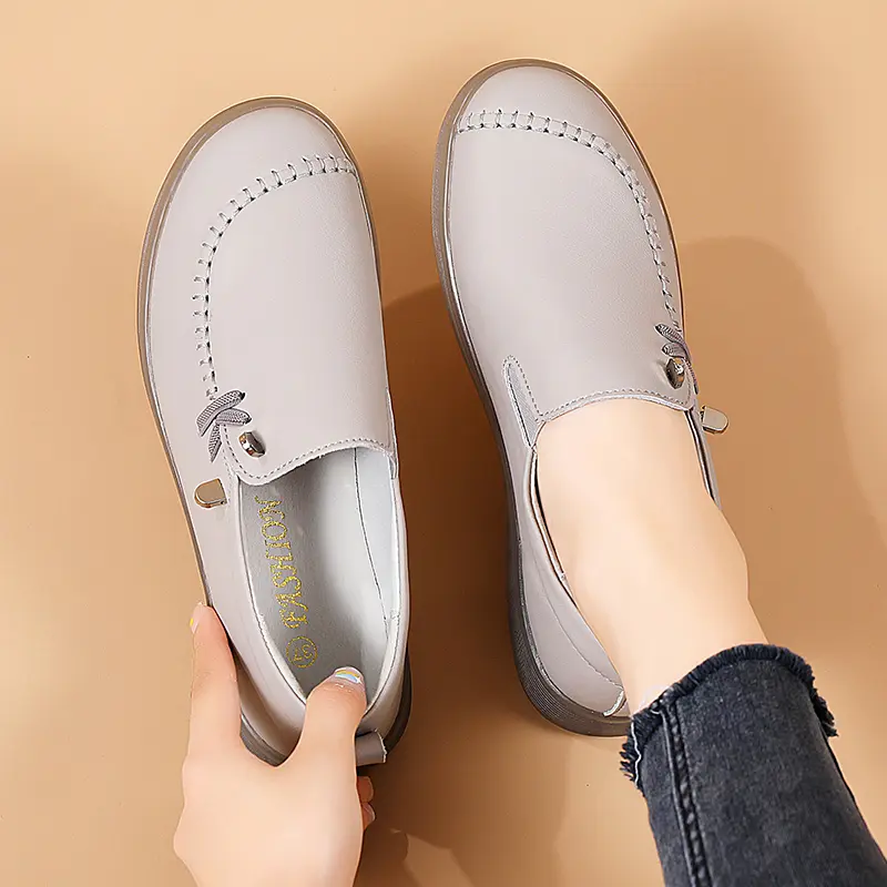Shoes for Women Moccasins Flats Woman Loafers Genuine Leather Female Shoes Slip On Ballet Nurse Women's Shoes Plus Size 2025