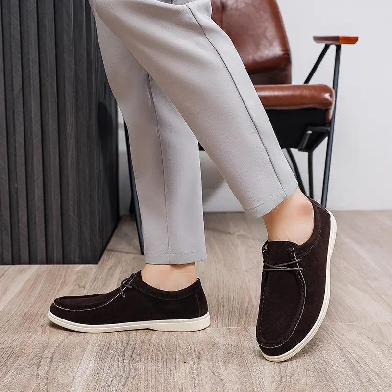 Fashion Khaki Casual Shoes For Men Suede Leather Loafers Men Platform Slip-on Men's Driving Shoes Lightweight Leisure Men Shoes