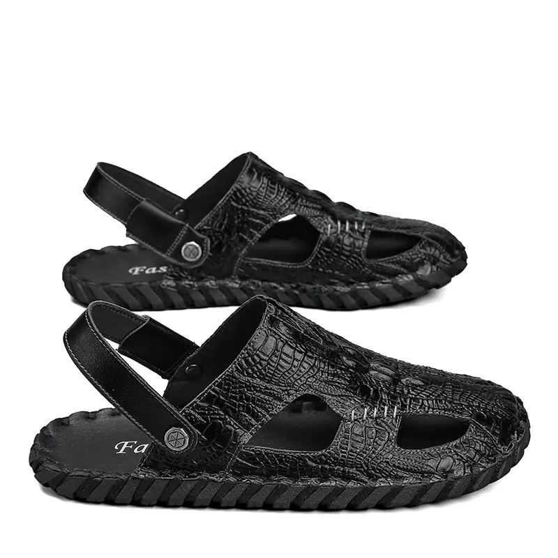 Mens Sandals Confortable Crocodile Pattern Lightweight Classic Beach Slippers Plus Size Non Slip Soft Black Sandals for Men
