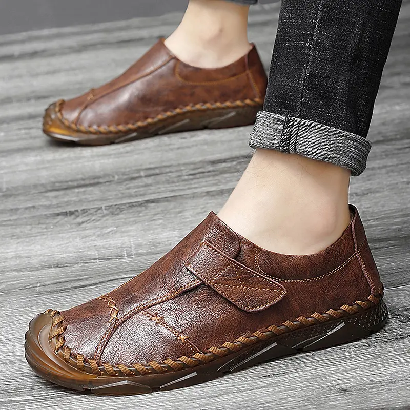 New Fashion Men Casual Shoes Handmade Leather Loafers Comfortable Mens Shoes Quality Split Leather Flat Driving Shoes Size 47