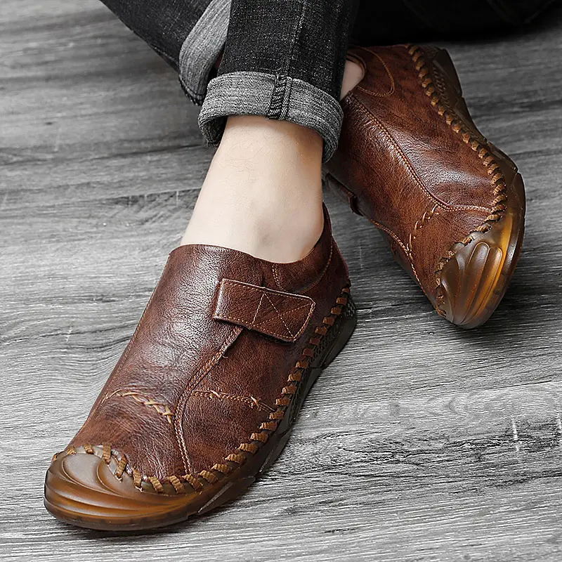 New Fashion Men Casual Shoes Handmade Leather Loafers Comfortable Mens Shoes Quality Split Leather Flat Driving Shoes Size 47