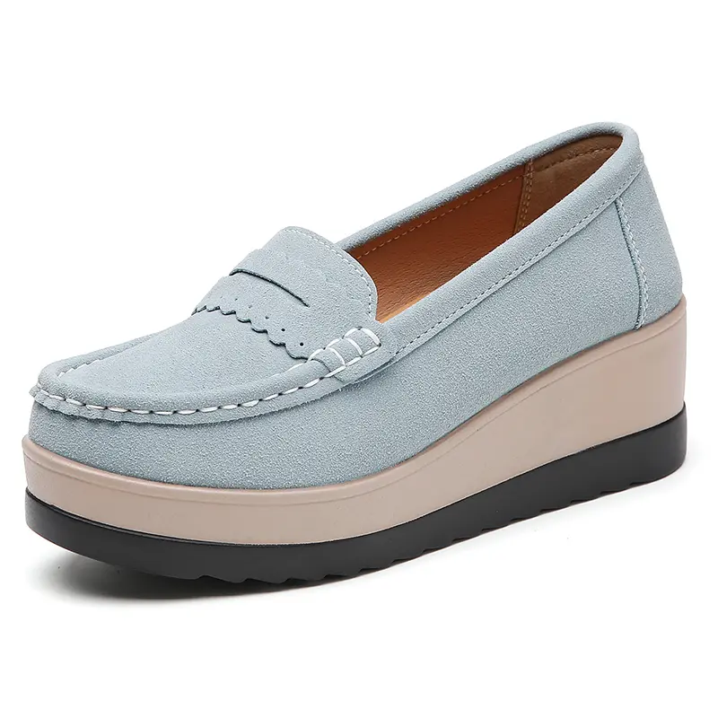 2025 New Women's Thick-soled Platform Women Shoes Flats Sneakers Suede Leather Casual Slip On Flats Heels Creepers Moccasins