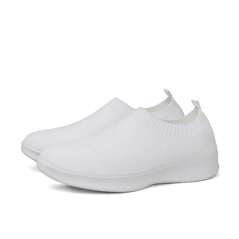 White Knitting Sock Sneakers Women Flat Shoes High Quality Woman Sneakers Slip On Flats Loafers Plus Size 44 Walking Flat Black