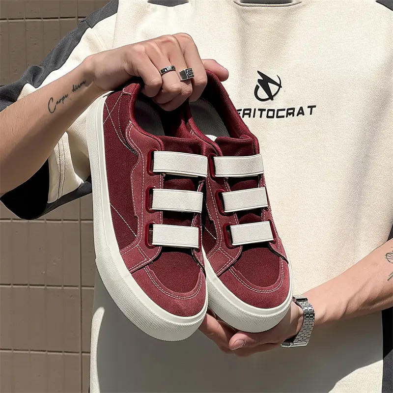 Retro Platform Casual Skateboard Men Elastic Slip-on Canvas Sneakers Man Breathable Vulcanized Shoes Men's Skateboard Shoes