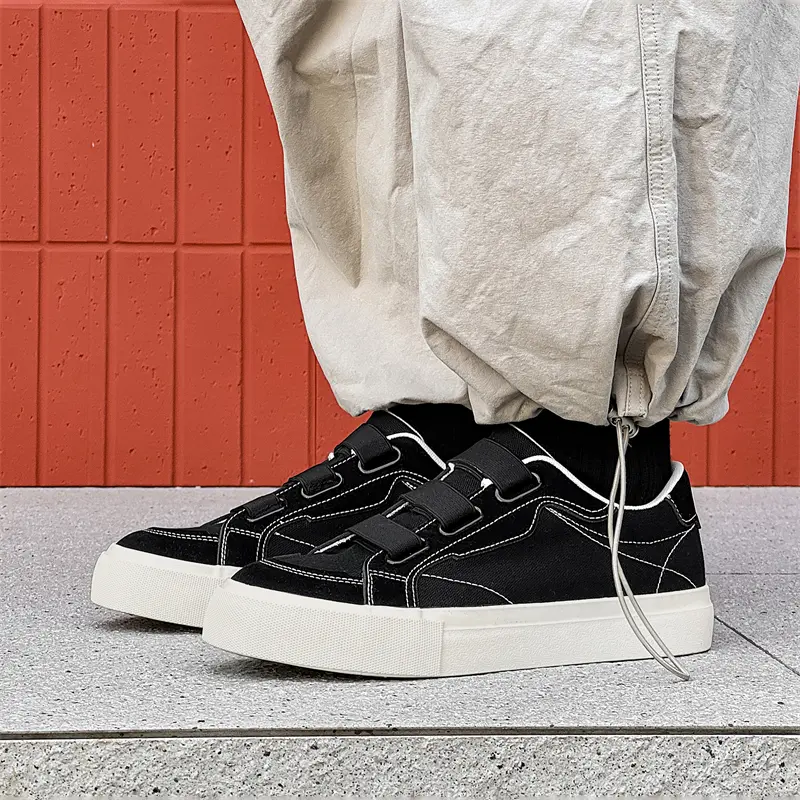 Retro Platform Casual Skateboard Men Elastic Slip-on Canvas Sneakers Man Breathable Vulcanized Shoes Men's Skateboard Shoes