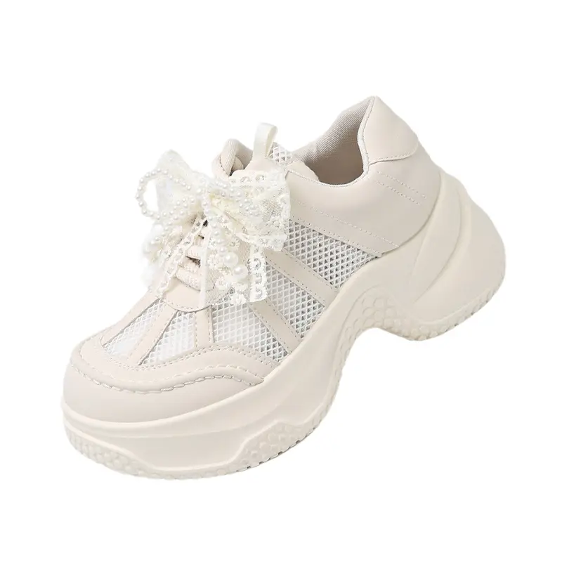 Summer Hollow Out Thick Bottom Vulcanized Shoes Woman Chunky Platform White Sneakers Women Comfortable Lace Up Sports Shoes