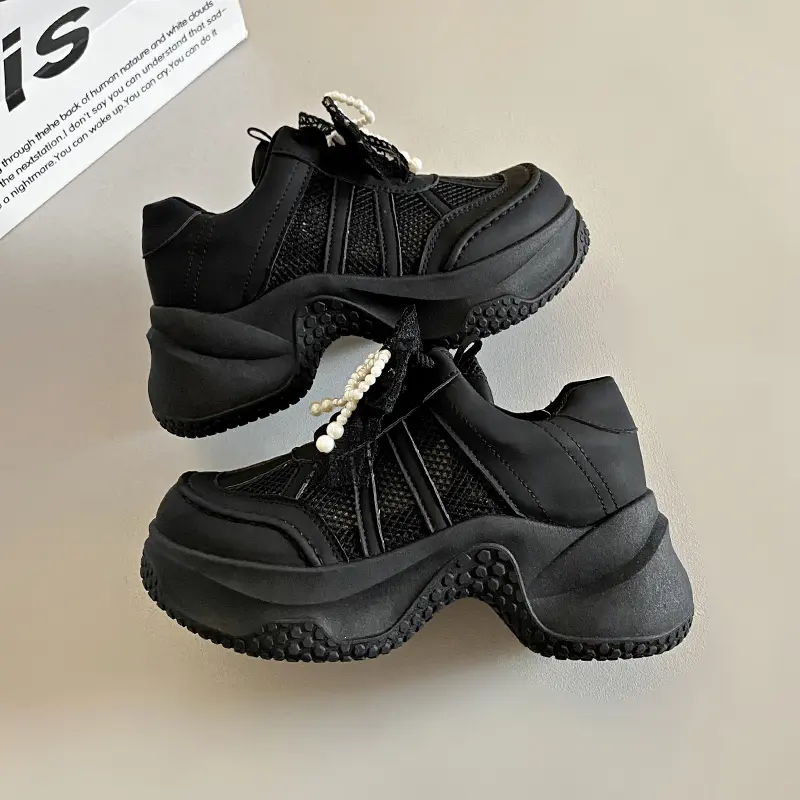 Summer Hollow Out Thick Bottom Vulcanized Shoes Woman Chunky Platform White Sneakers Women Comfortable Lace Up Sports Shoes