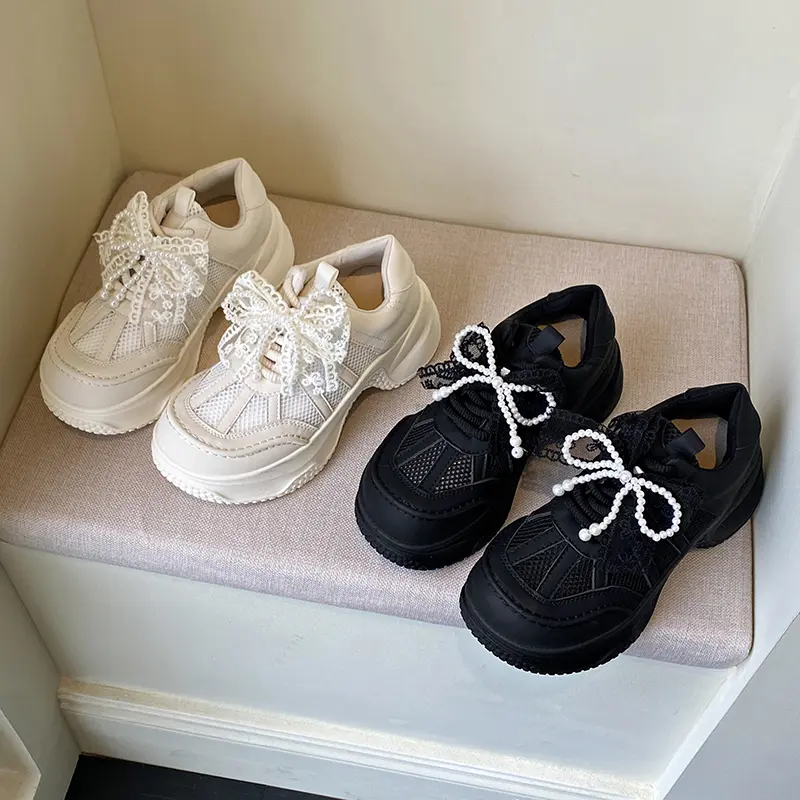 Summer Hollow Out Thick Bottom Vulcanized Shoes Woman Chunky Platform White Sneakers Women Comfortable Lace Up Sports Shoes