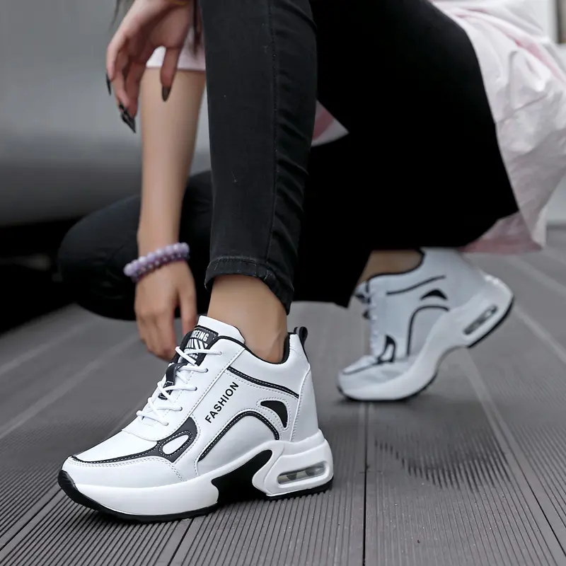 Autumn low cut Women's Shoes Fashion High Heels Wedge Platform Lace Up Casual Sneakers Breathable Comfortable Sport Shoes
