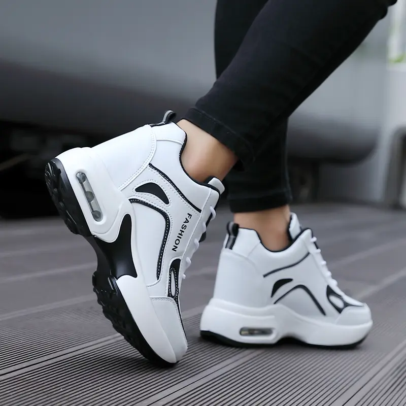 Autumn low cut Women's Shoes Fashion High Heels Wedge Platform Lace Up Casual Sneakers Breathable Comfortable Sport Shoes