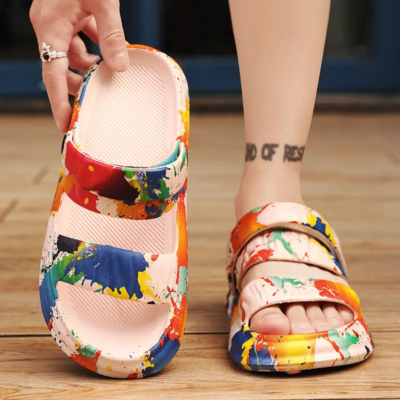 Summer Holiday Printing Soft Women Slippers Vacation Travel Beach Sandals Pillow Platform Home Slippers Comfortable Pattern Clog