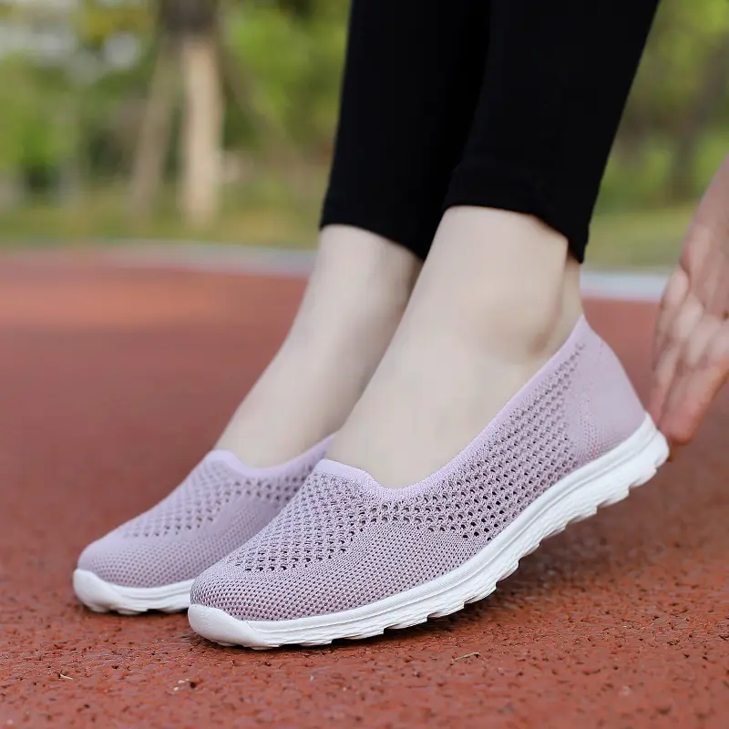Summer Women's Mesh Shoes Breathable Sneakers 2025 Flat Platform Slip on Shoes Ladies Casual Anti-slip Walking Woven Shoes