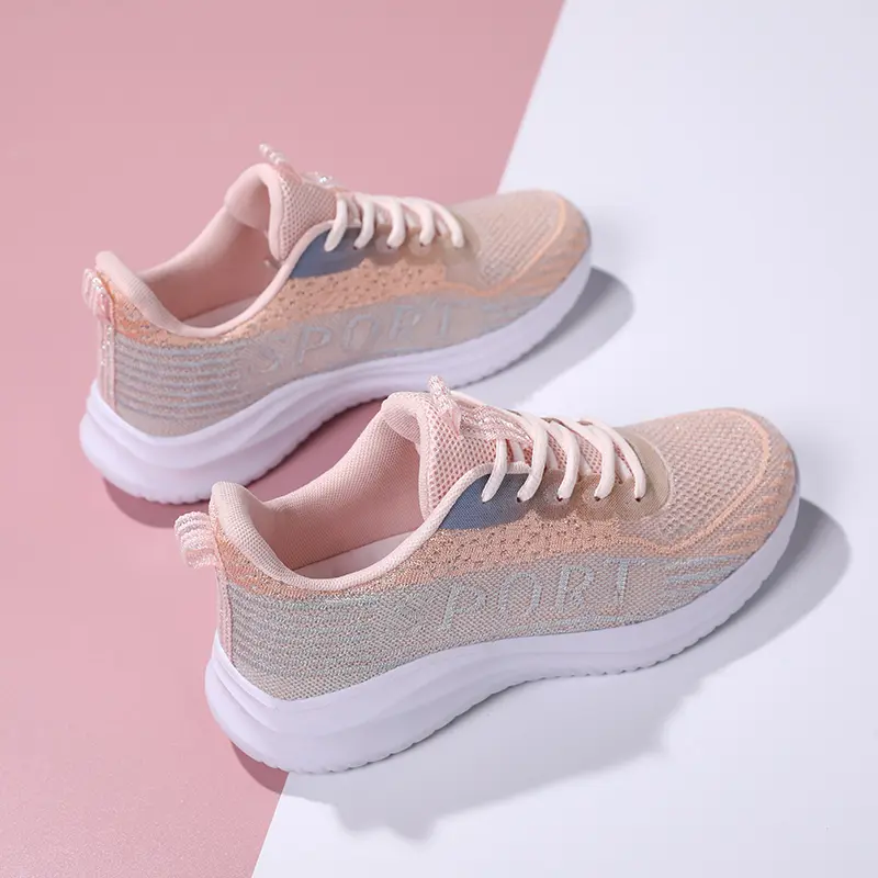 Flying Knit Low Top Fashion Womens Shoes Breathable Light Sports Shoes College Style Students Non Slip Soft Soled Running Shoes