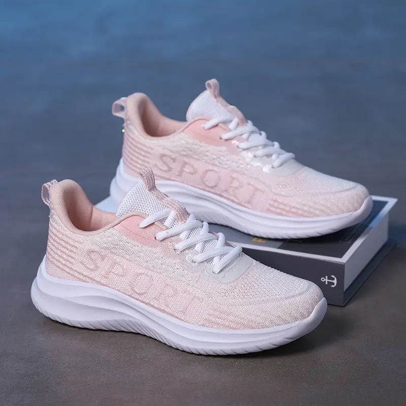 Flying Knit Low Top Fashion Womens Shoes Breathable Light Sports Shoes College Style Students Non Slip Soft Soled Running Shoes