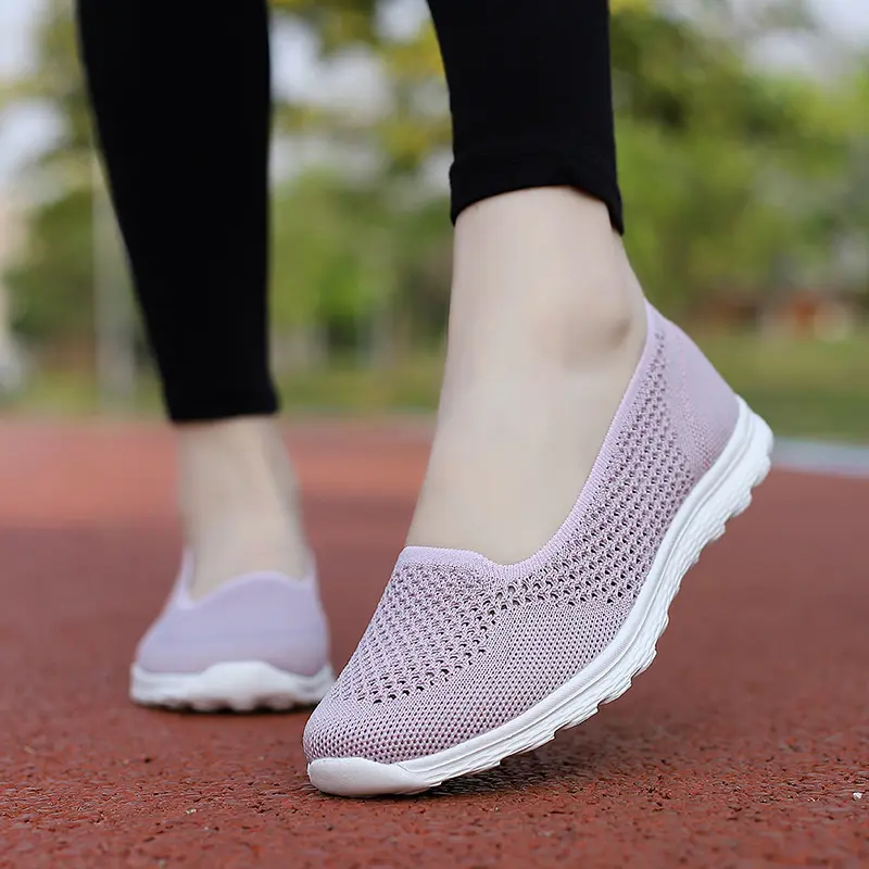 Summer Women's Mesh Shoes Breathable Sneakers 2025 Flat Platform Slip on Shoes Ladies Casual Anti-slip Walking Woven Shoes