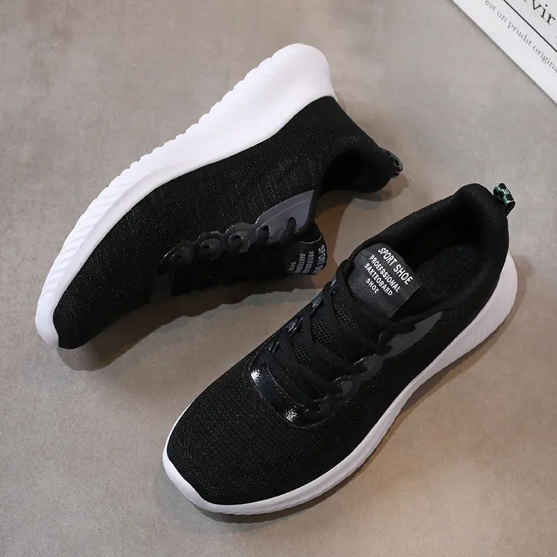 Black Women Sports Shoes with Soft Soles Lightweight and Non Slip Student Running Mesh Breathable Casual Basket Tennis Athletic
