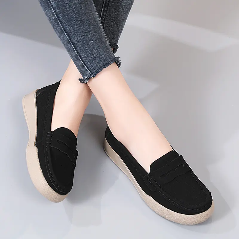 Women Faux Suede Casual Shoes New Platform Shoes Woman Fashion Brand Designer Women Flat Soft Sole Non-slip Shoes 2025