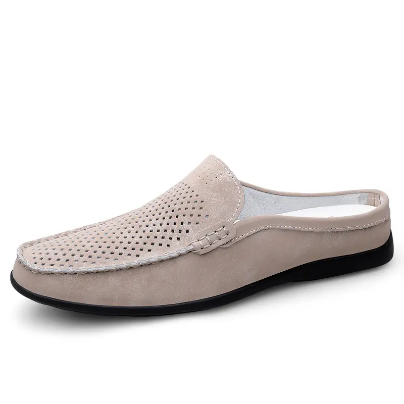 Summer Breathable Shoes Men Fashion Genuine Leather Half Shoes Slip on Moccasins Casual Italian Style Luxury Brand Half Loafers