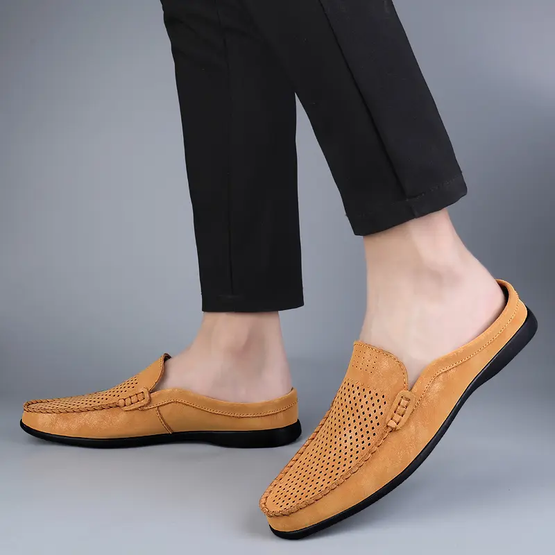 Summer Breathable Shoes Men Fashion Genuine Leather Half Shoes Slip on Moccasins Casual Italian Style Luxury Brand Half Loafers