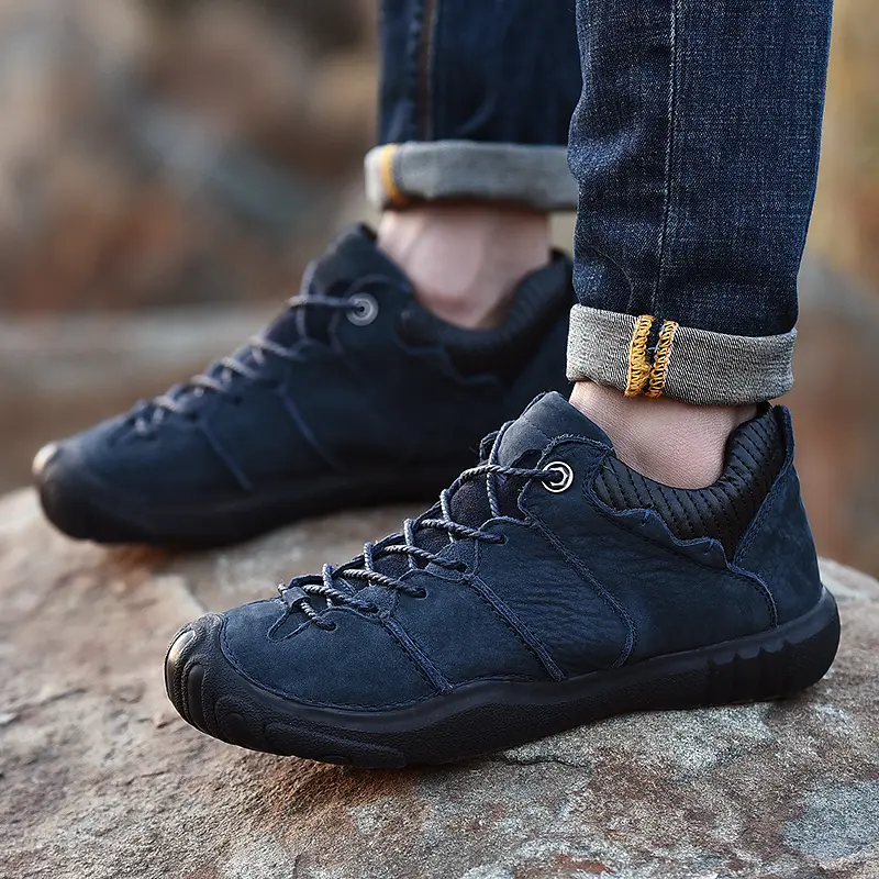 Hiking Shoes Men Genuine Leather Cowhide Trekking Boots Trend Black Sports Top Quality Outdoor Walking Sneakers Non Slip Casual