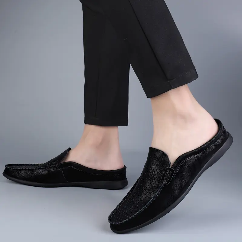 Summer Breathable Shoes Men Fashion Genuine Leather Half Shoes Slip on Moccasins Casual Italian Style Luxury Brand Half Loafers