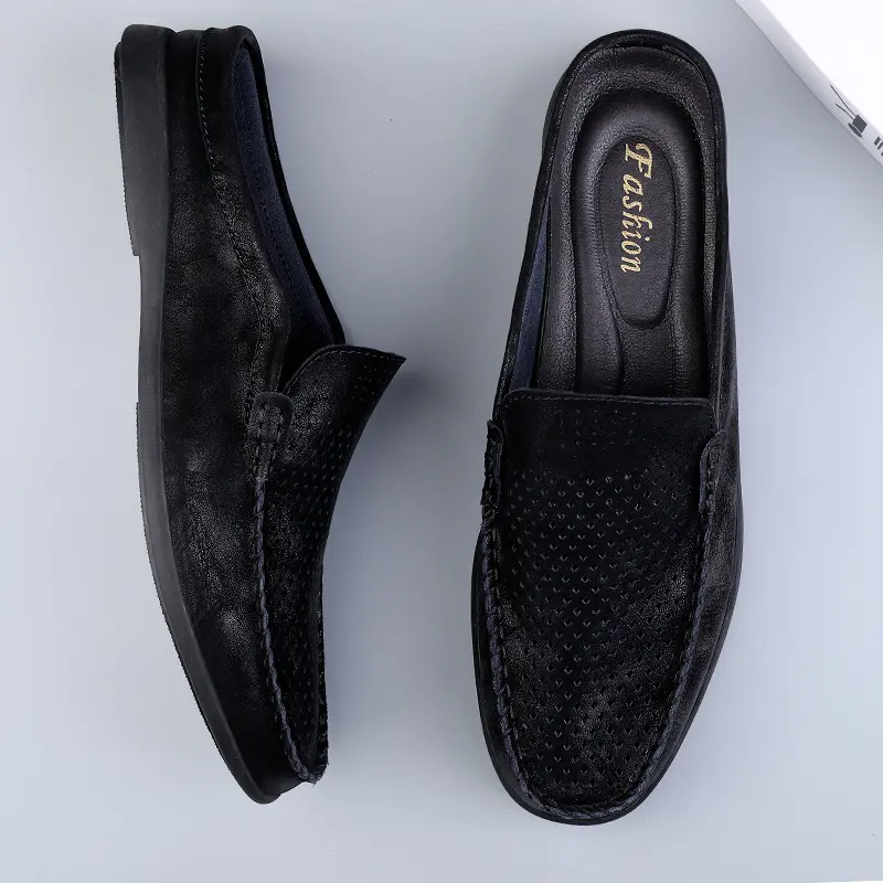 Summer Breathable Shoes Men Fashion Genuine Leather Half Shoes Slip on Moccasins Casual Italian Style Luxury Brand Half Loafers