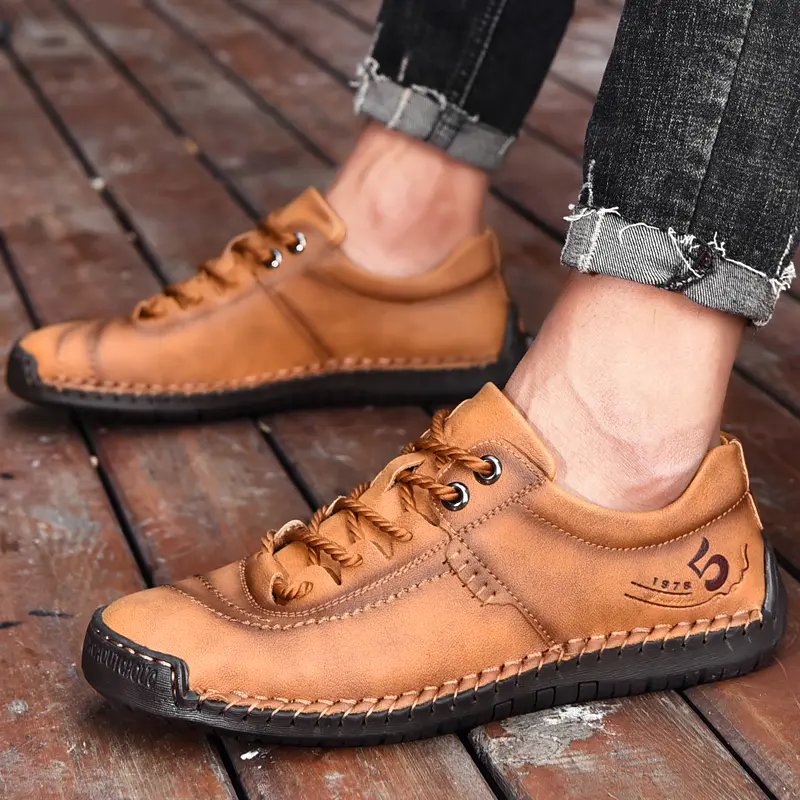 Men Casual Shoes Leather Outdoor Walking Sneakers 2025 New Fashion Male Leisure Vacation Soft Driving Shoes Man Size 48 Brown