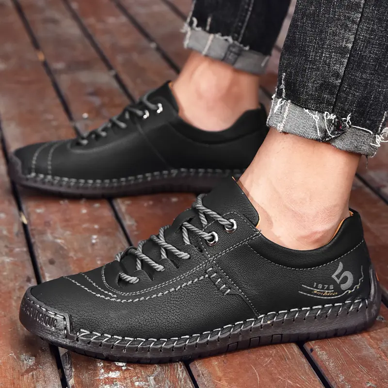 Men Casual Shoes Leather Outdoor Walking Sneakers 2025 New Fashion Male Leisure Vacation Soft Driving Shoes Man Size 48 Brown