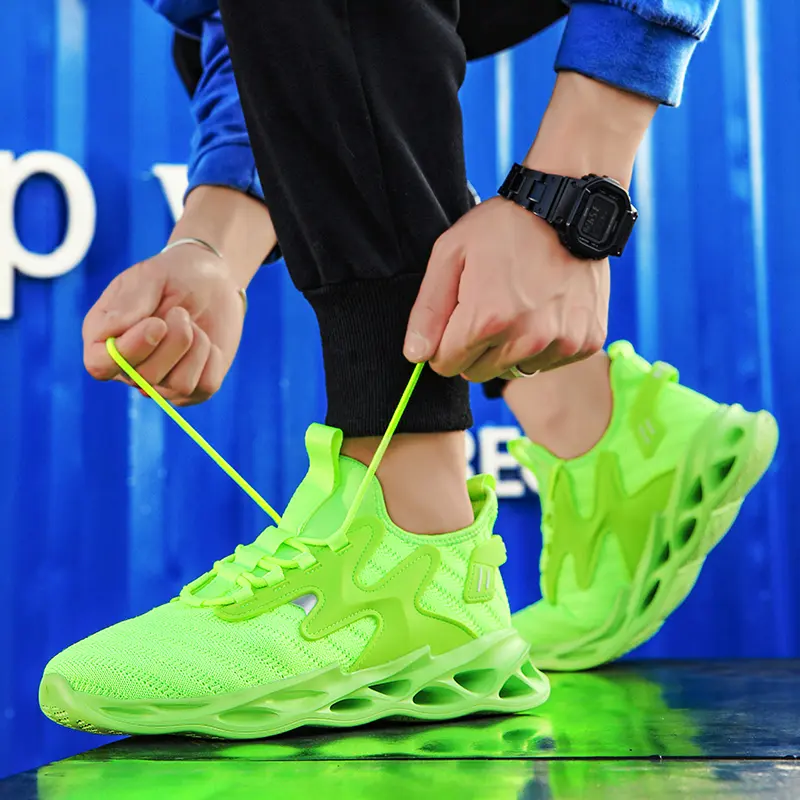 Green Mens Athletic Shoes Running Sneakers Breathable Mesh Comfortable Walking Shoe Non Slip Sports Shoes for Women Gym Training