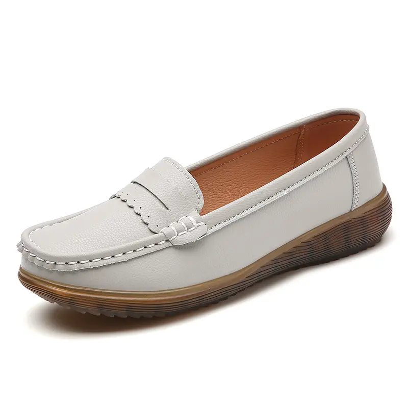 Women's Ladies Female Genuine Leather Flats Platform Slip On Soft Loafers Zapatos Mujeres Mocasines Vulcanized Shoes